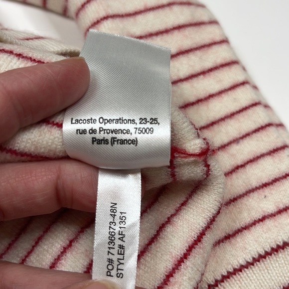 Lacoste x Disney Minnie Mouse Wool Red and White Striped Crew Neck Sweater 32/XS - Picture 7 of 12